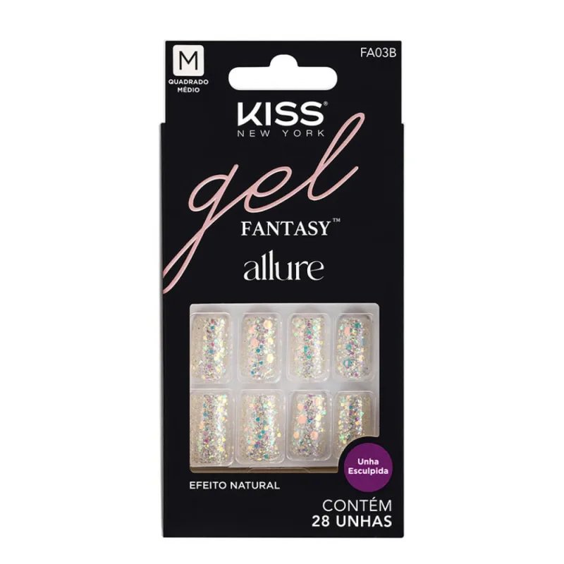 Unhas Postiças Kiss New York Gel Fantasy Allure How Dazzling 28 Unidades - KISS - Beleza