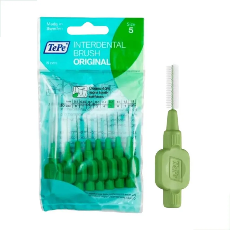 Escova Interdental 0.80mm Verde TePe Limpeza Eficiente Pontes Fixas Coroas Cuidados Orais Avançados Higiene Prática Comp