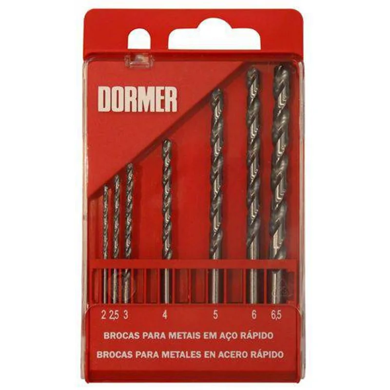 Jogo de Broca Aço Rápido 2-6,5mm 7 Peças DIN338 com Estojo - Dormer