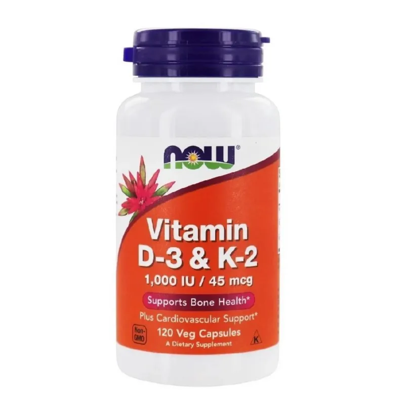 Vitamina D3 1000 e K2 45mcg 120 Cáps. Now Foods