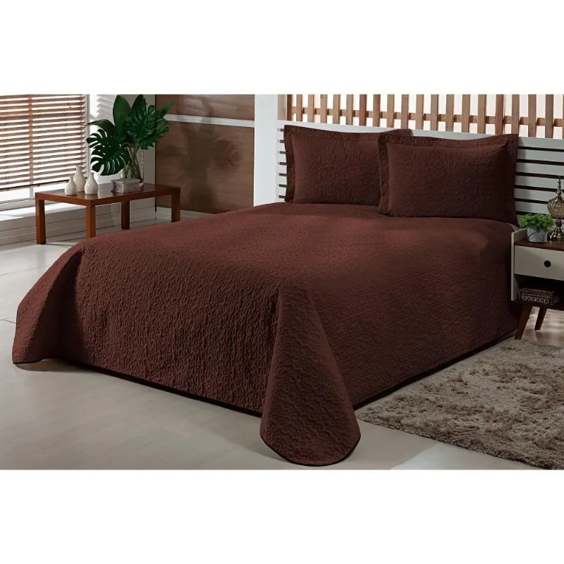 Cobre Leito Queen Size Matelado Com Viés Marrom