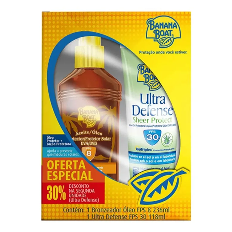 Kit Banana Boat Bronzeador FPS 8 Óleo 236ml Spray  + Protetor Solar FPS 30 Ultra Defense 118ml - Banana Boat - Protetor Solar