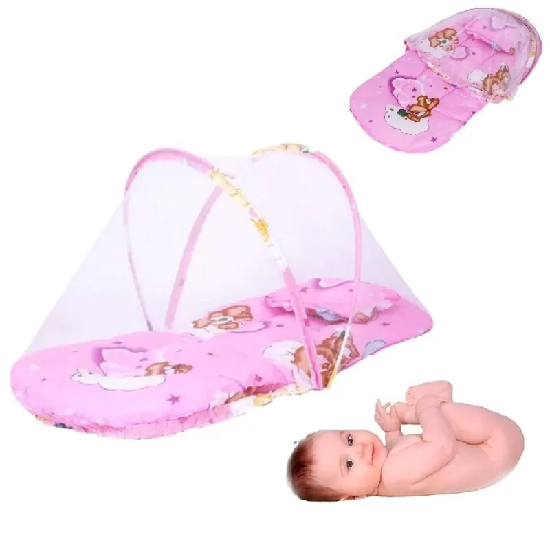 Berço Mosquiteiro com Colchonete e Travesseiro Portátil Proteção Insetos Rosa - OUTRAS - Móveis