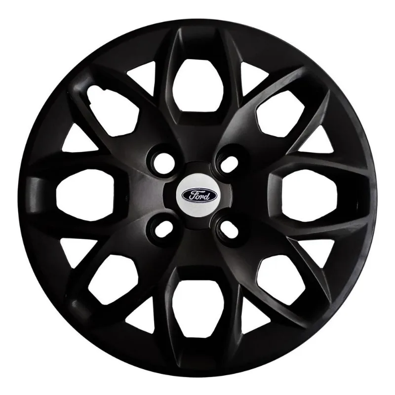 Kit 4x Calota Ford Ka Aro 14 Preto Emblema 342cb
