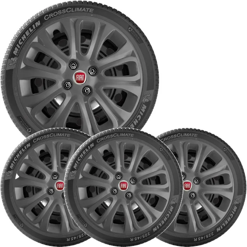 Kit 4 Calota Fiat Punto Palio Siena Idea Aro15 Grafite 229cp
