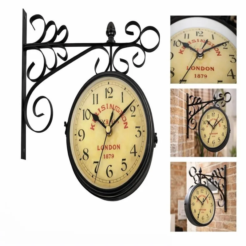 Relogio de Parede Dupla Face Retro Vintage Estacao Ferroviaria Decorativo Classico - OUTRAS
