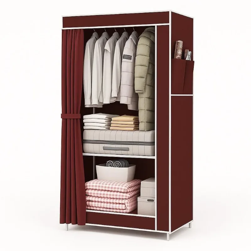 Cabideiro Organizador De Roupas Sapatos Brinquedo Roupa De Cama Com 1 Prateleira Multiuso Portatil Luxo Vermelho