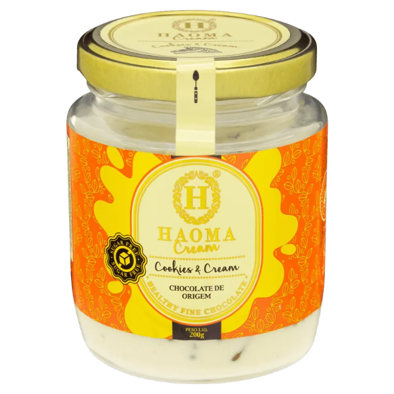 Creme Haoma Cookies & Cream 200g Creme Cookies & Cream com Chocolate de Origem 56% Cacau e Whey Protein Isolado Zero Lactose Haoma Cream Vidro 200g