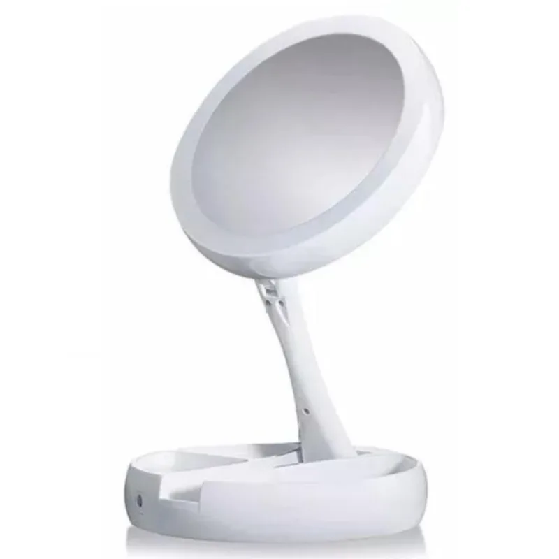 Espelho Maquiagem Led Dobrável Aumenta 10x 1x Foldaway