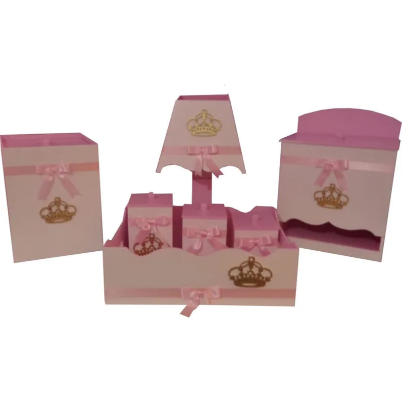 Kit Higiene Para Bebê Mdf Coroa Realeza Rosa E Dourado - Não Disponível - Bebês E Higiene Infantil