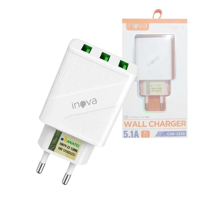 Carregador de Parede USB Inova CAR-3250 5.1A Bivolt Branco 1 Unidade - Inova - Celular E Smartphone