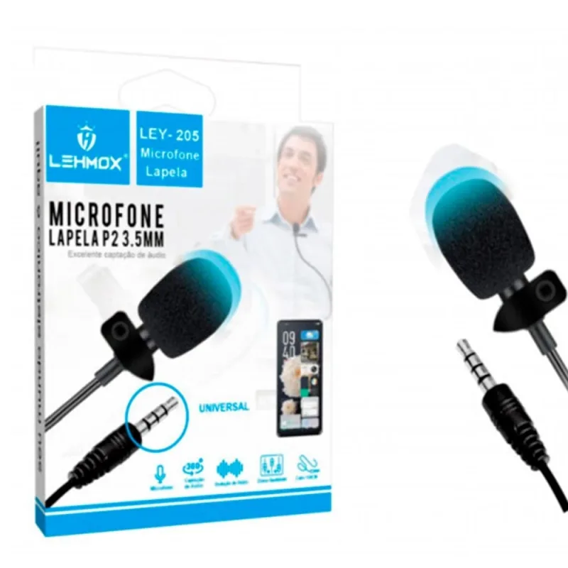 Microfone Lapela Celular Smartphone Estéreo Lehmox LEY-205 - LEHMOX