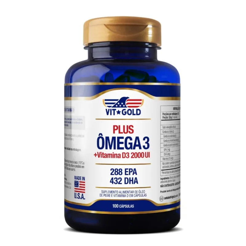 Ômega 3 Plus com vitamina D3 2000UI Vitgold 100 Cápsulas - VIT GOLD - Saúde E Bem Estar