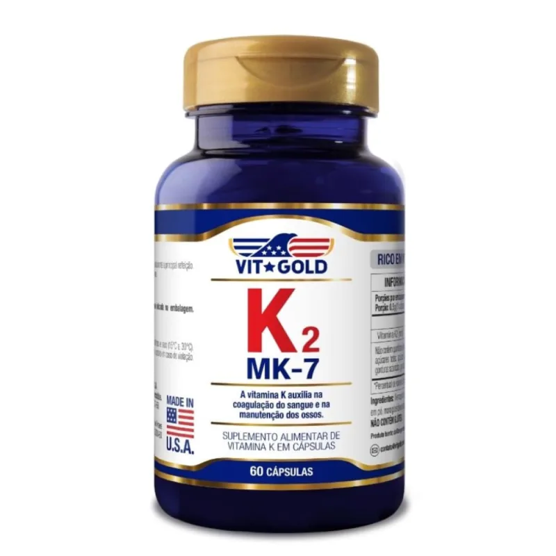 Vitamina K-2 MK-7 100mcg Vitgold 60 Cápsulas - VIT GOLD - Saúde E Bem Estar