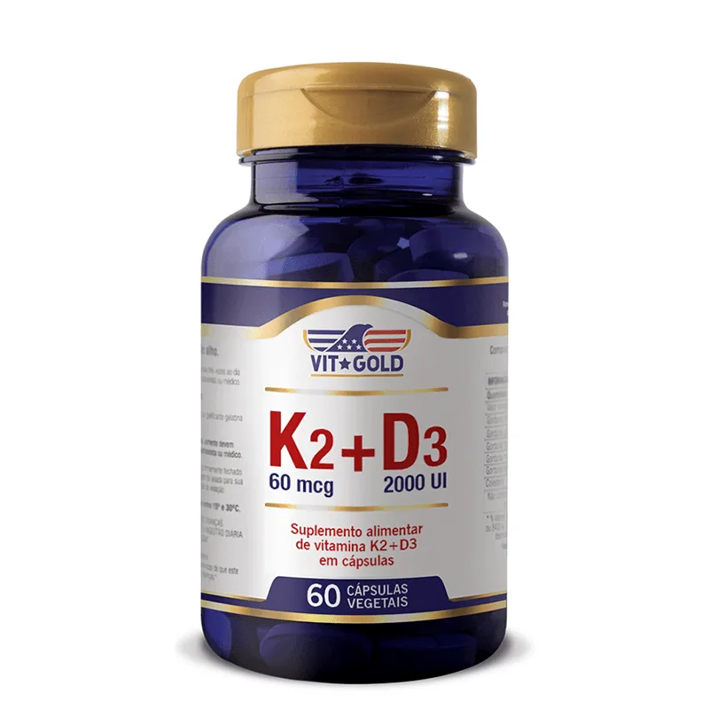 Vitamina K2 60mcg com Vitamina D3 2000ui Vitgold 60 cápsulas - Vit Gold