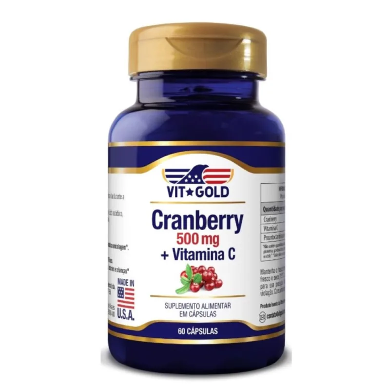 Cranberry 500mg Com Vitamina C Vitgold 60 Cápsulas - VIT GOLD
