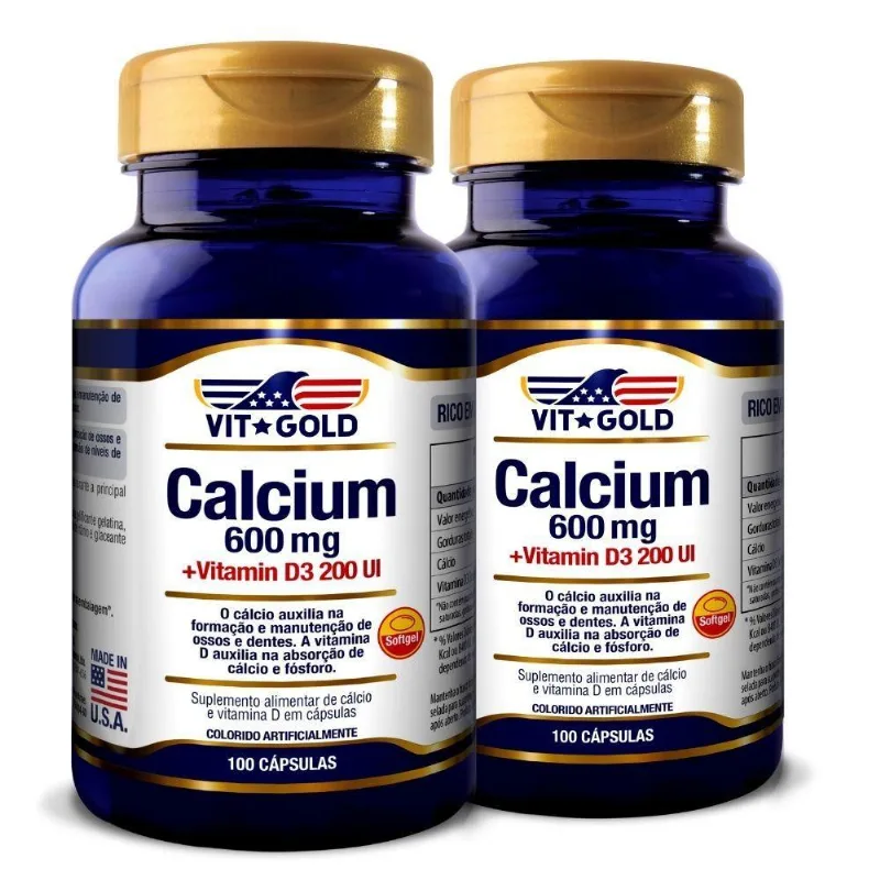 Cálcio 600 Mg Com Vit. D3 Vitgold Kit2x 100 Cápsulas