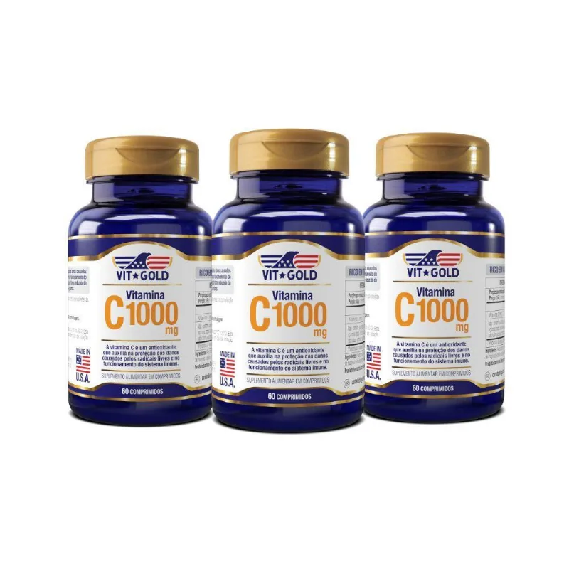 Vitamina C 1000mg Vitgold 60 Comprimidos Kit 03 Unidades