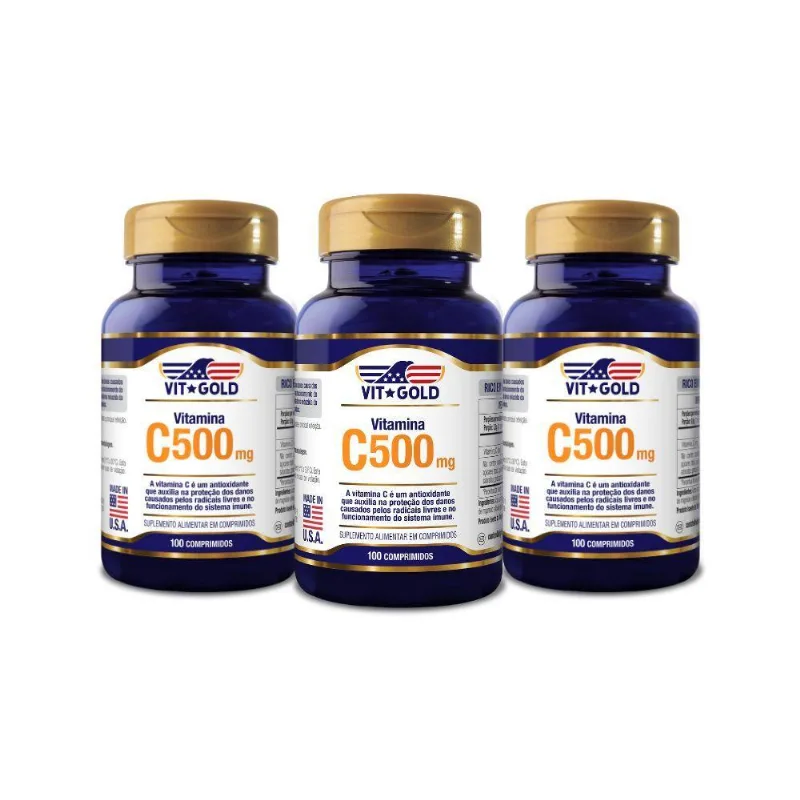 Vitamina C 500mg Vitgold 100 Cápsulas Kit 03 Unidades
