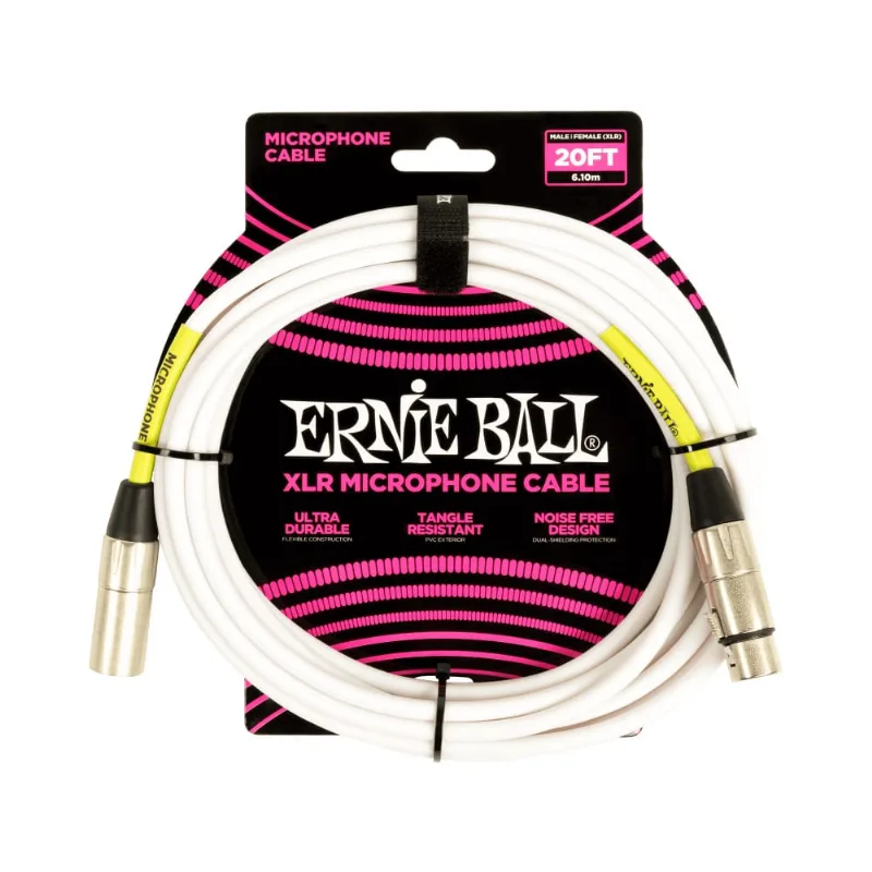 Cabo Ernie Ball XLR/XLR para Microfone Branco com 6mts