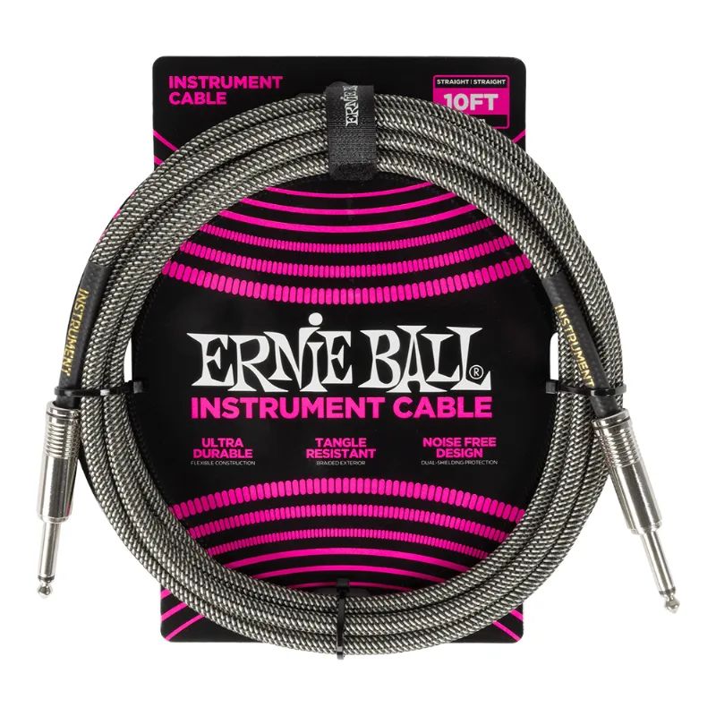 Cabo Ernie Ball P10 Plug Reto com 3 Mts Trançado Silver Fox P06429 Cabo Ernie Ball P 10 Plug Reto com 3 Mts Trançado Silver Fox P06429