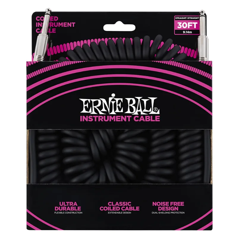 Cabo Ernie Ball P10 Reto Espiral com 9mts Preto Blindado P06044