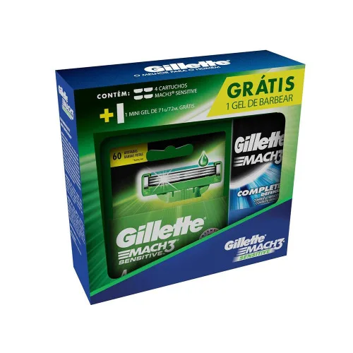 Kit 4 Cargas Mach3 Sensitive 1 Gel Gillette Mach3 Extra Comfort - COMFORT - Higiene E Beleza
