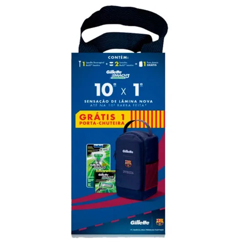 Kit 2 Cargas 1 Aparelho Recarregável Mach3 Sensitive 1 Porta Chuteira Gillette - GILLETTE - Higiene E Beleza