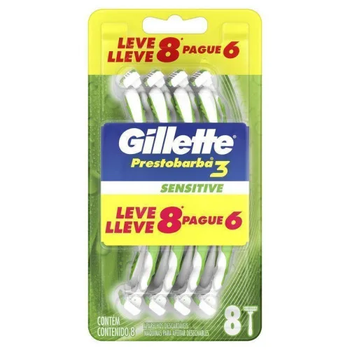 APARELHO DE BARBEAR DESCARTÁVEL GILLETTE PRESTOBARBA3 SENSITIVE LEVE 8 PAGUE 6 - GILLETTE - Higiene Pessoal