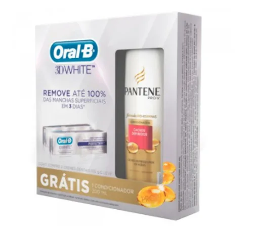 Kit 2 Cremes Dentais Oral B 3d White Perfection 102g Cada Grátis 1 Condicionador Pantene Pro V 200ml - ORAL-B - Higiene E Beleza