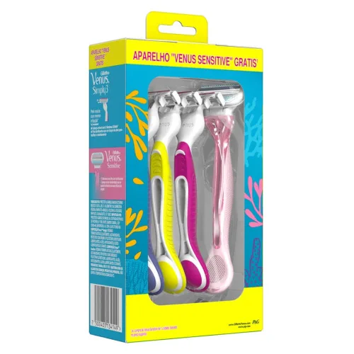 Aparelho Descartável Para Depilar Gillette Venus Simply3 3 Unidades Grátis Aparelho Sensitive - GILLETTE - Higiene E Beleza