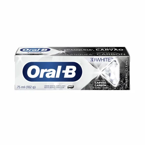 CREME DENTAL COM CARVÃO ORAL-B 3D WHITE MINERAL CLEAN 102G - ORAL-B - Pasta De Dente