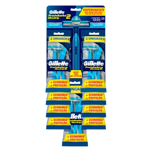 PACK APARELHO DESCARTÁVEL PARA BARBEAR GILLETTE PRESTOBARBA2 ULTRAGRIP 9 UNIDADES - GILLETTE