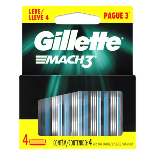 CARGA DE APARELHO PARA BARBEAR GILLETTE MACH3 LEVE 4 PAGUE 3 UNIDADES - GILLETTE - Higiene Pessoal