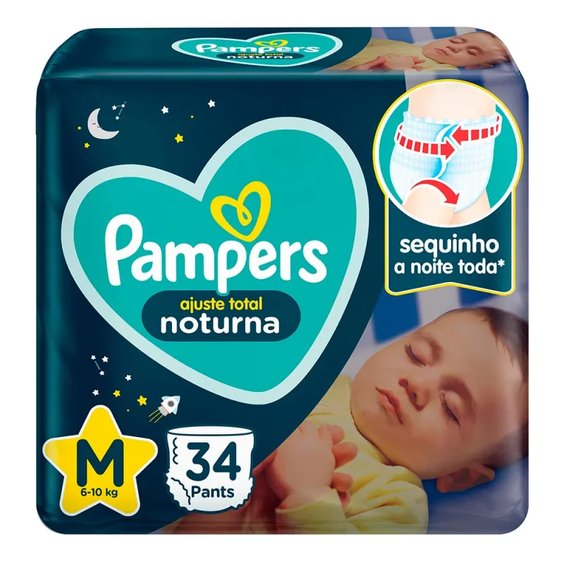 Fralda Pampers Ajuste Total Noturna M 34 Unidades - Pampers - Fraldas