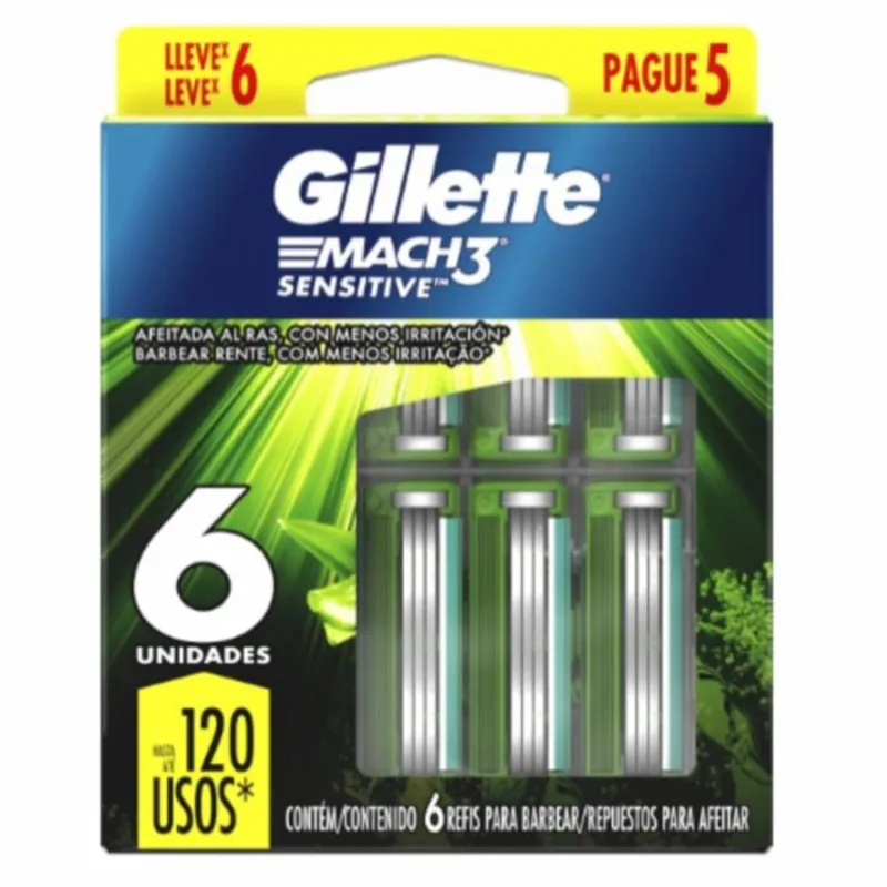 Carga Aparelho de Depilação Gillette Mach3 Sensitive c/6 Unidades - Gillette - Lâmina De Barbear