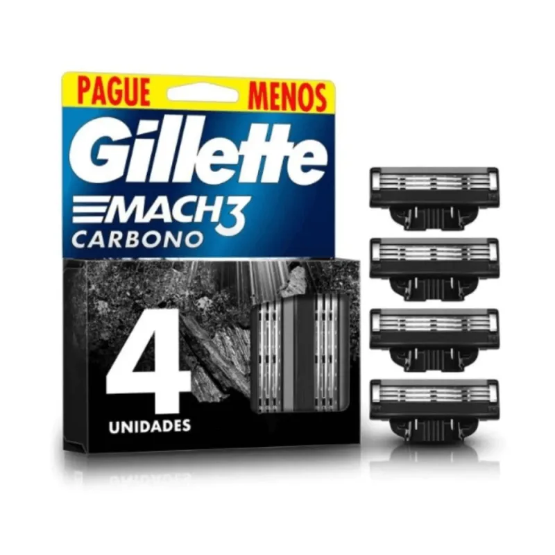 Carga para Aparelho de Barbear Gillette Mach3 Carbono 4 Unidades - Gillette Mach3 - Higiene Pessoal