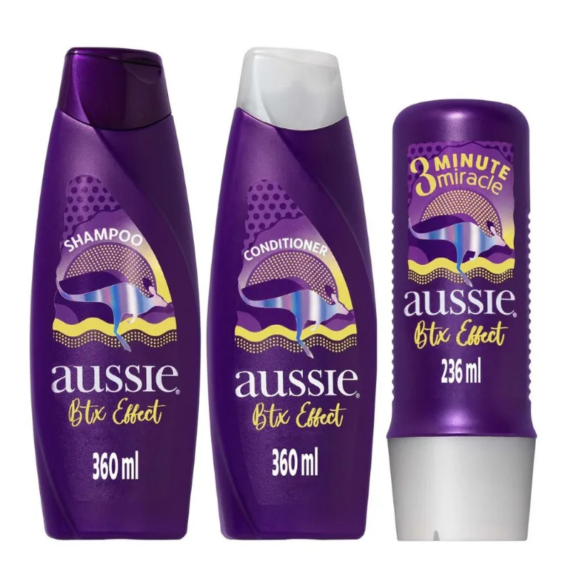 Kit Aussie Btx Effect Fios Nutridos e Alinhados Shampoo 360ml + Condicionador 360ml + 3 Minutos Milagrosos 236ml