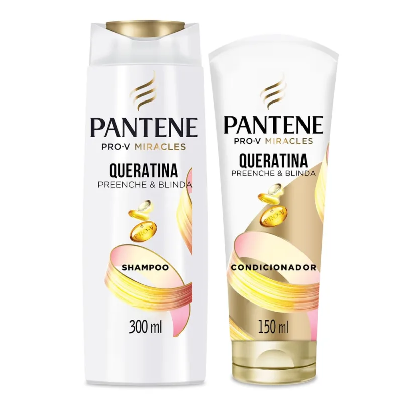 Kit Shampoo e Condicionador Reparação 300ml e 150ml Pantene Pro-V Miracles Queratina Cabelos Danificados - Pantene - Cabelos