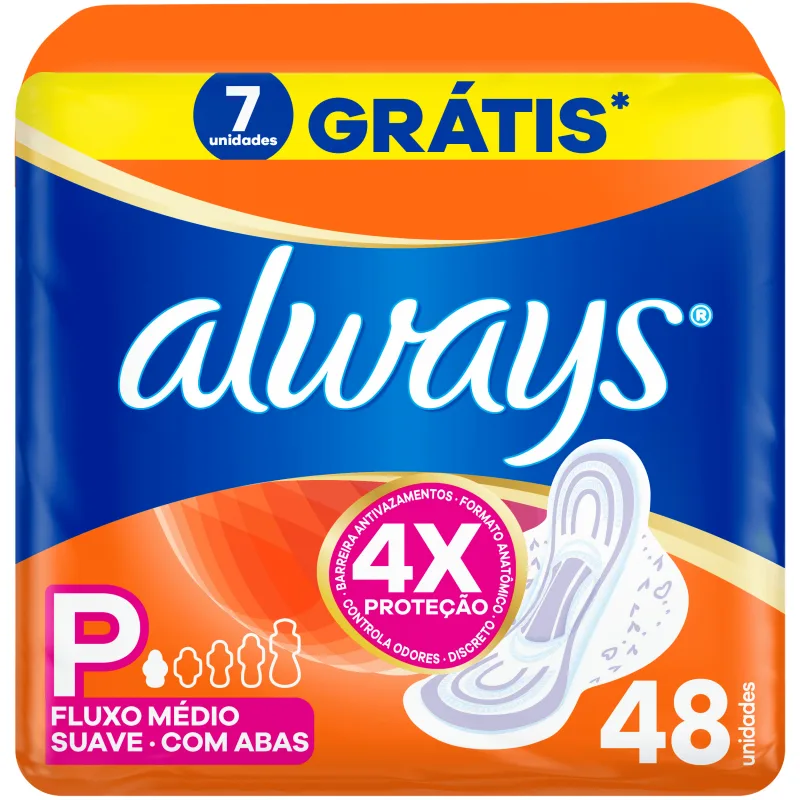 Absorvente Suave P com Abas 48 Unidades Always Antivazamento - Always - Saúde E Bem Estar