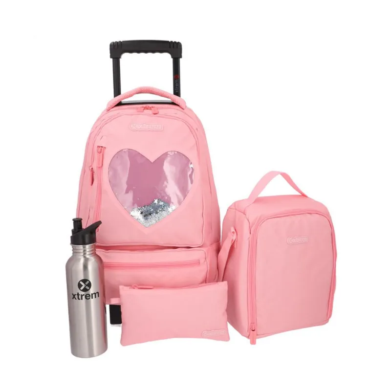 Kit Escolar Xtrem Run Rosa com Coração Samsonite com 4 Peças