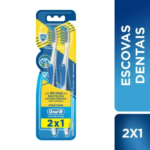 Escova Dental Macia Pro Saúde 2x1 Antibacteriana 40 Oral B 2 Unidades - ORAL-B