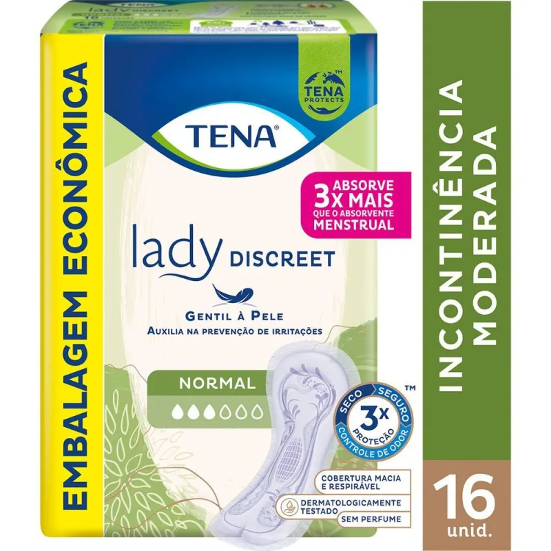 Absorvente Tena Lady Discreet Incontinência Urinária Normal Sem Aba 16 Unidades - Tena - Higiene Pessoal