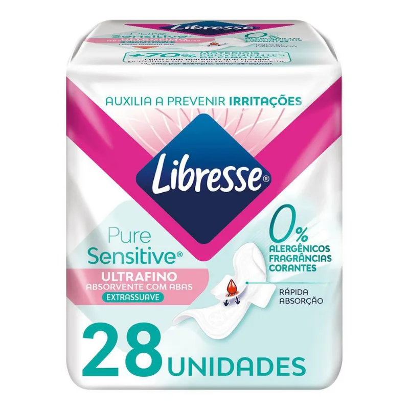 Absorvente Libresse Pure Sensitive Ultrafino Dia Com Abas 28 Unidades