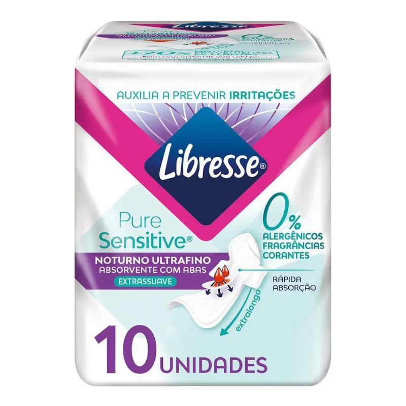 Absorvente Libresse Pure Sensitive Ultrafino Noturno com Abas 10 Unidades