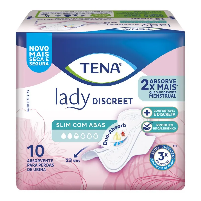 Absorvente para Incontinência Urinária Tena Lady Discreet Slim com Abas 10 unidades