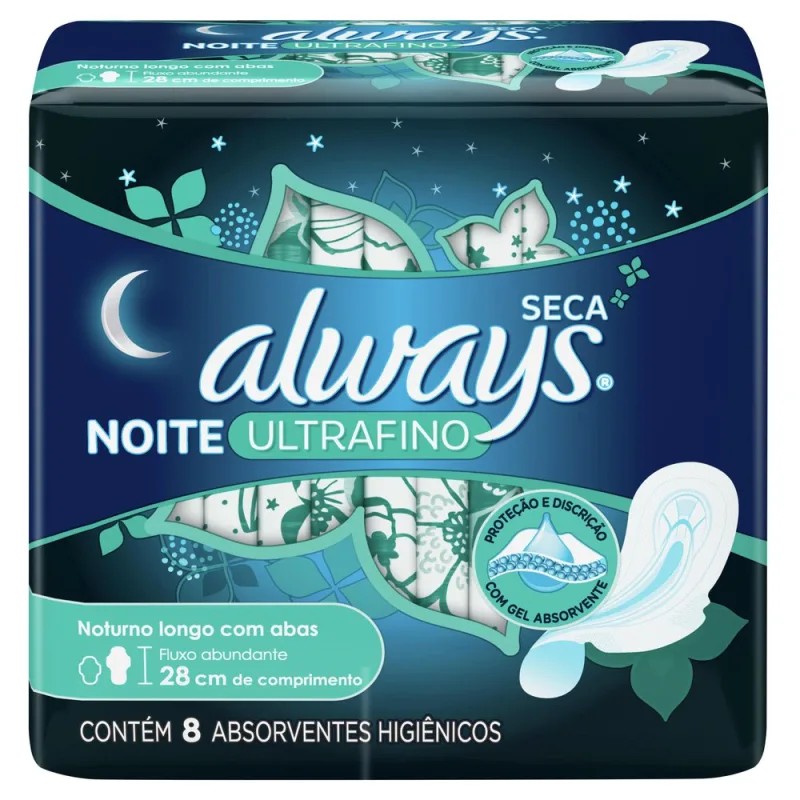 Absorvente Ultrafino Noturno 8 Unidades Cobertura Seca com Abas Always - Always - Higiene Pessoal