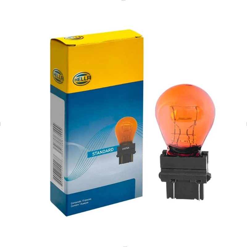 Lâmpada P27/7W 2 Polos 3200K 12V 27W Âmbar Original 3157NA Hella