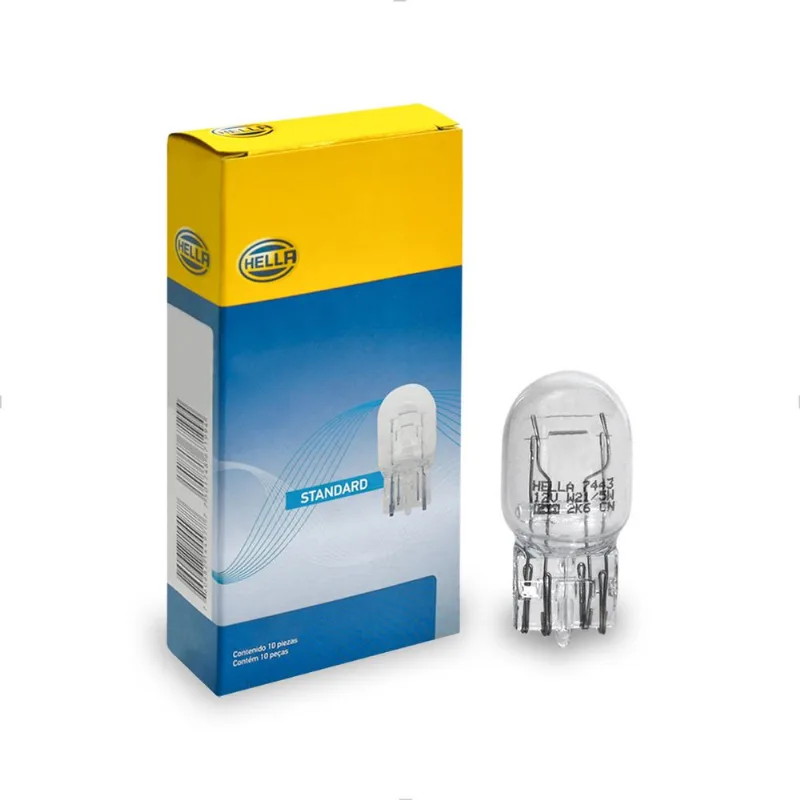 Lâmpada Super Pingão W21/5W 12V 21/5W Luz Branca Original 7443 Hella