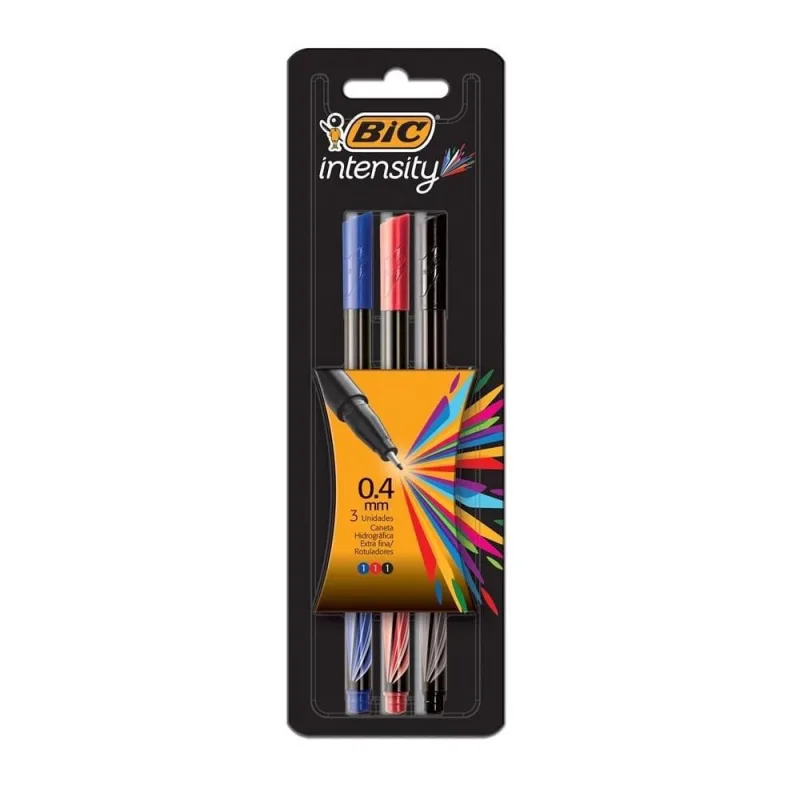 Caneta Hidrográfica Intensity 3 Unidades Ponta 0,4 mm Bic Cores Vivas - Bic - Papelaria